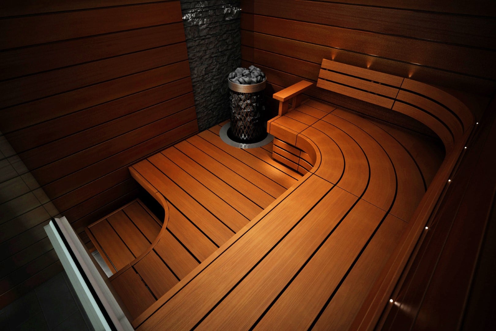 wave_sauna_mallisto_L-mallinen_saunan_laude_kasinoja_lauteessa - Sun Sauna  Oy