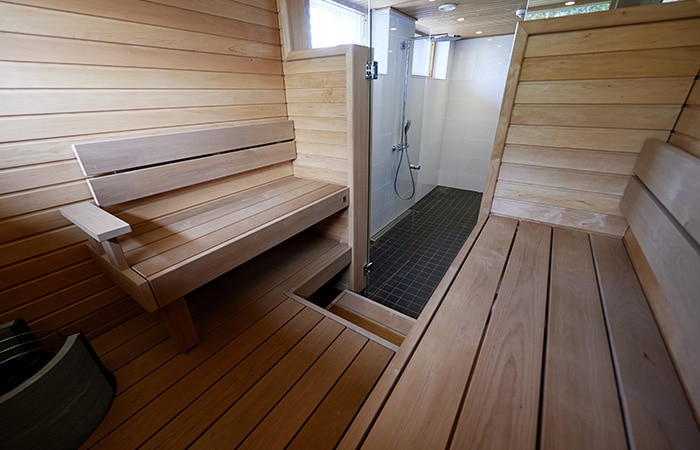 Relax ceiling for sauna, material thermal aspen and tarred alder panel