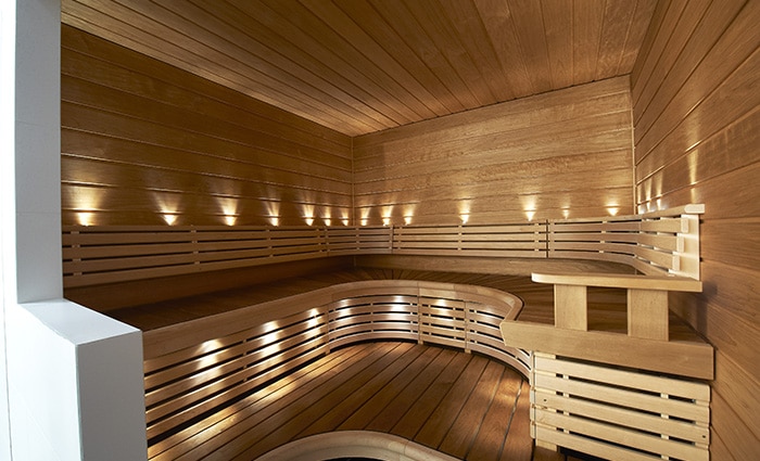 ceiling lights in the sauna, warming boards and thermal break panels 15x120 STP