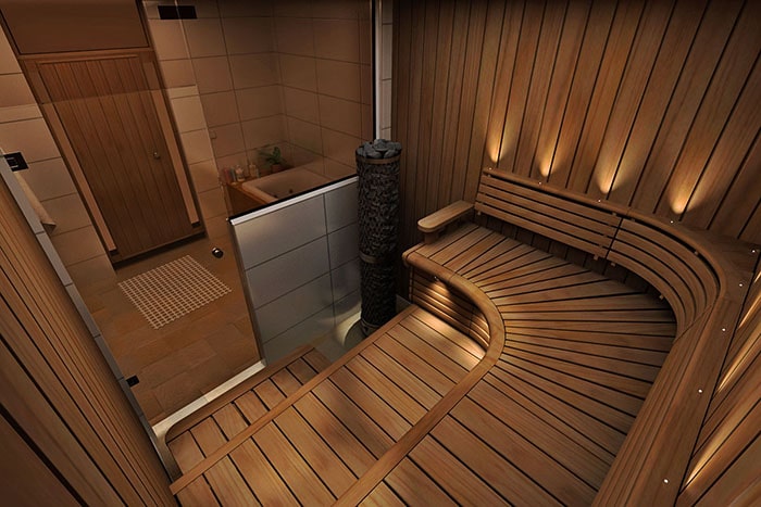 Sauna ceilings, L-shaped laude