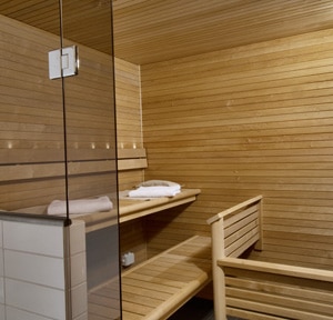 Sauna glass wall, ceilings, LED lights