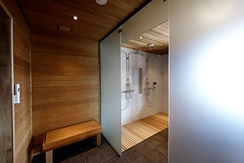 sauna glass wall satin