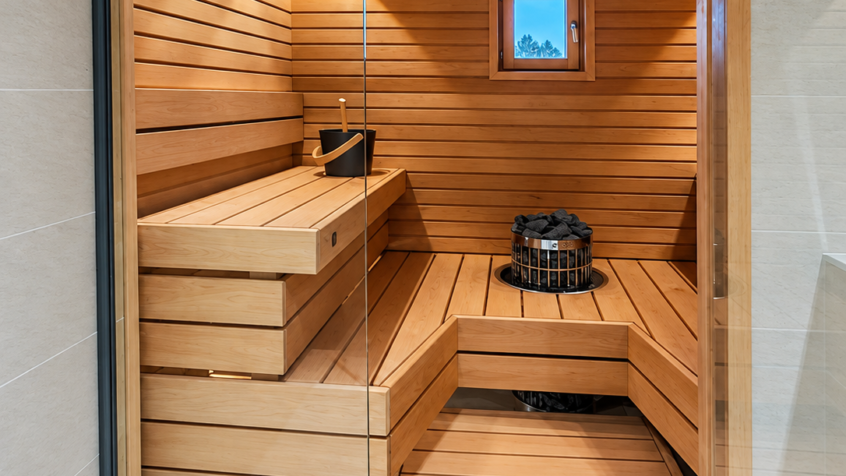 Pieni sauna Tuusulassa – neljän hengen Relax-lauteet kompaktiin tilaan